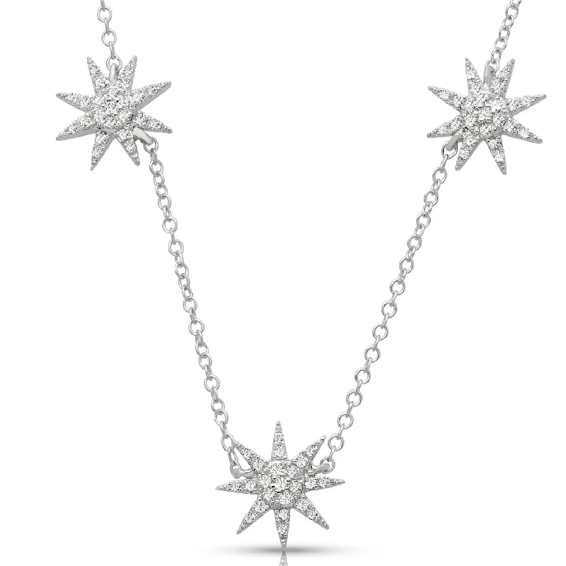 Twig weave necklaces-Three Star Pave Set  0.20 ctw Diamond Necklace Pendant