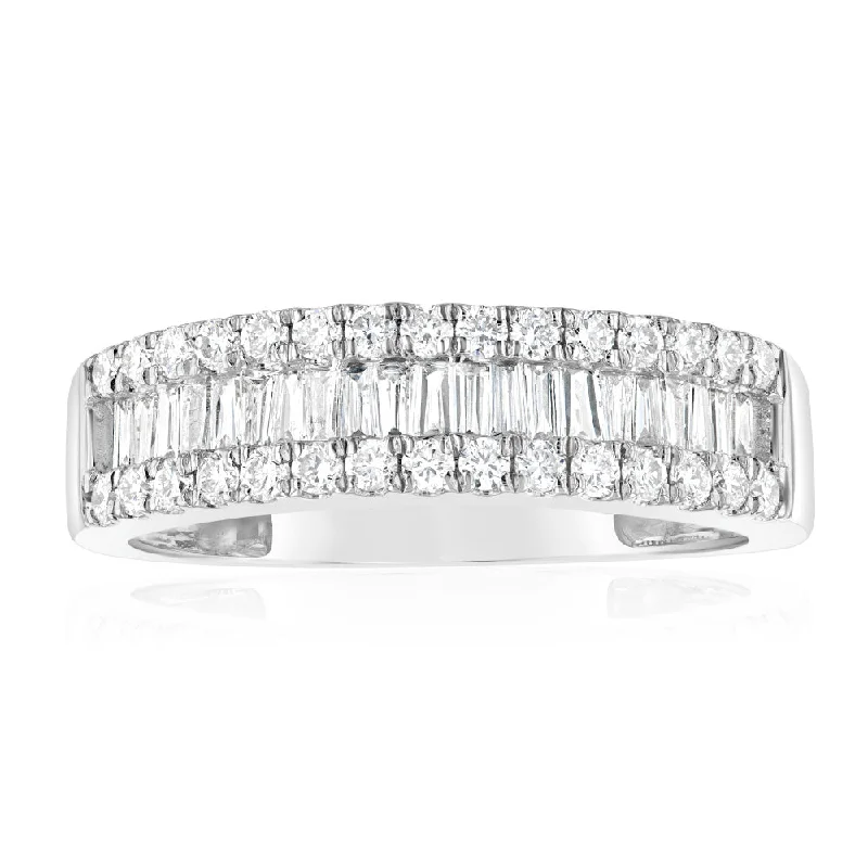 Clear quartz rings-Luminesce Lab Grown 9ct White Gold 1/2 Carat Diamond Channel Set Ring with Baguette and Round Brilliant Diamonds