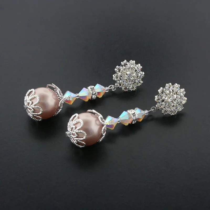 Thick cuff earrings-Pink & Champagne Drop Earrings