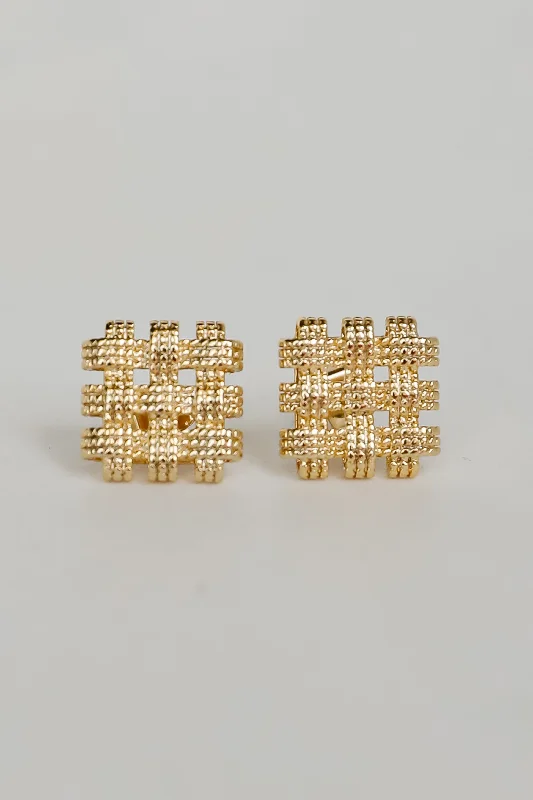 Birch wood earrings-Colette Gold Textured Square Stud Earrings