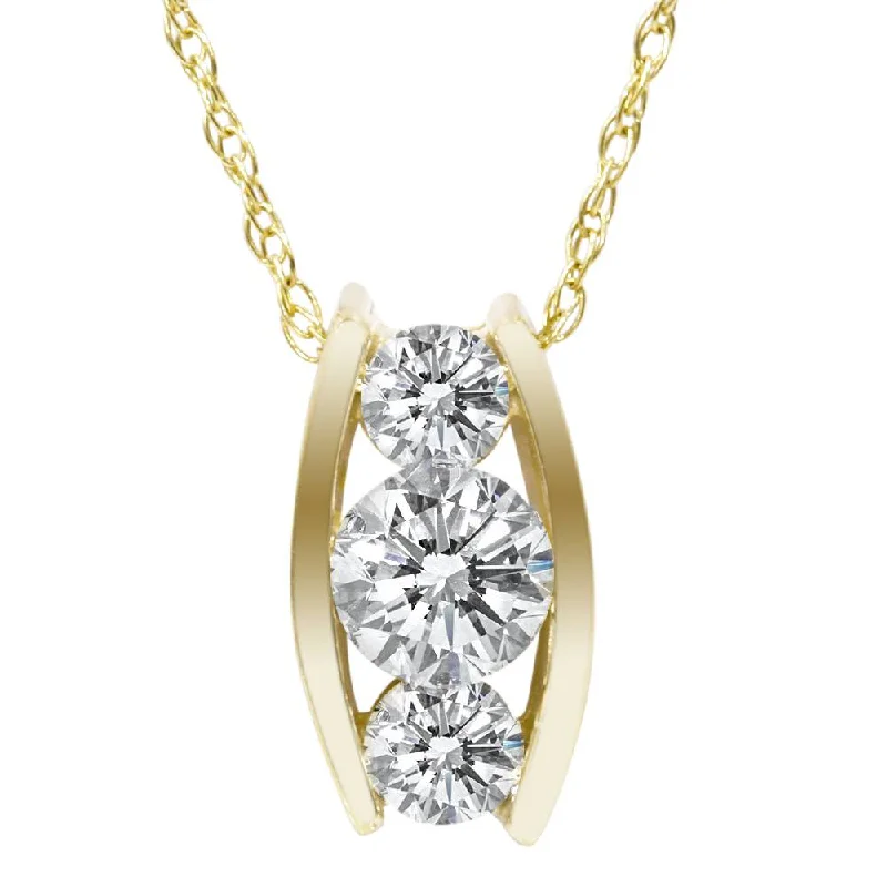 Edwardian style necklaces-1/2ct Three Stone 3 Diamond Pendant 14K Yellow Gold