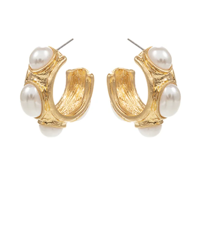 Slim wing earrings-Julie Pearl Gold Hoop Earrings