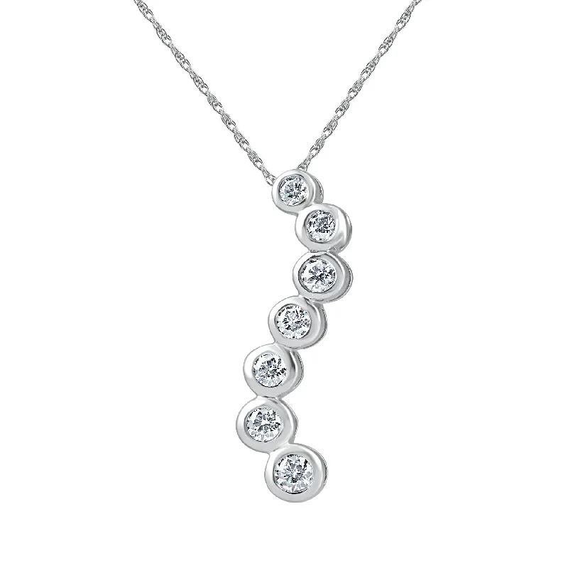 Brilliant pearl necklaces-1 1/2 cttw Diamond Bezel Journey Pendant Necklace 18" Chain 14k White Gold