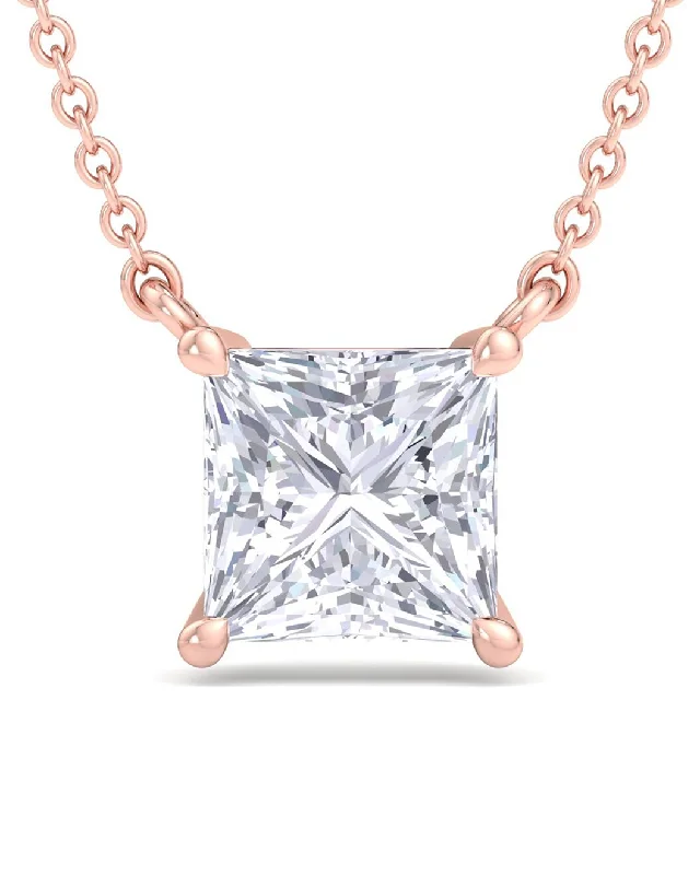 Tight choker necklaces-3 Carat Princess Cut Lab Grown Diamond Solitaire Necklace In 14 Karat Rose Gold G-H, Vs2