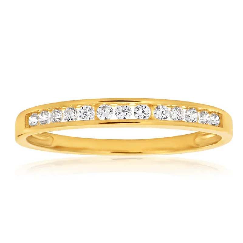 Thick band rings-9ct Yellow Gold Channel Set Brilliant Cut Cubic Zirconia Ring