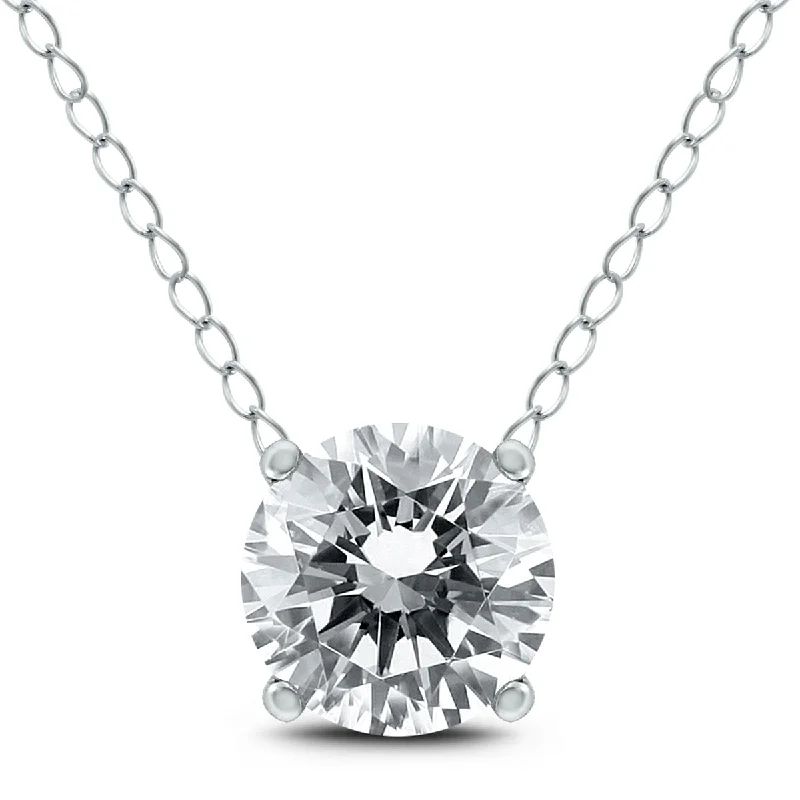 Swirl pattern necklaces-Signature Quality 1 Carat Floating Round Diamond Solitaire Necklace In 14K White Gold