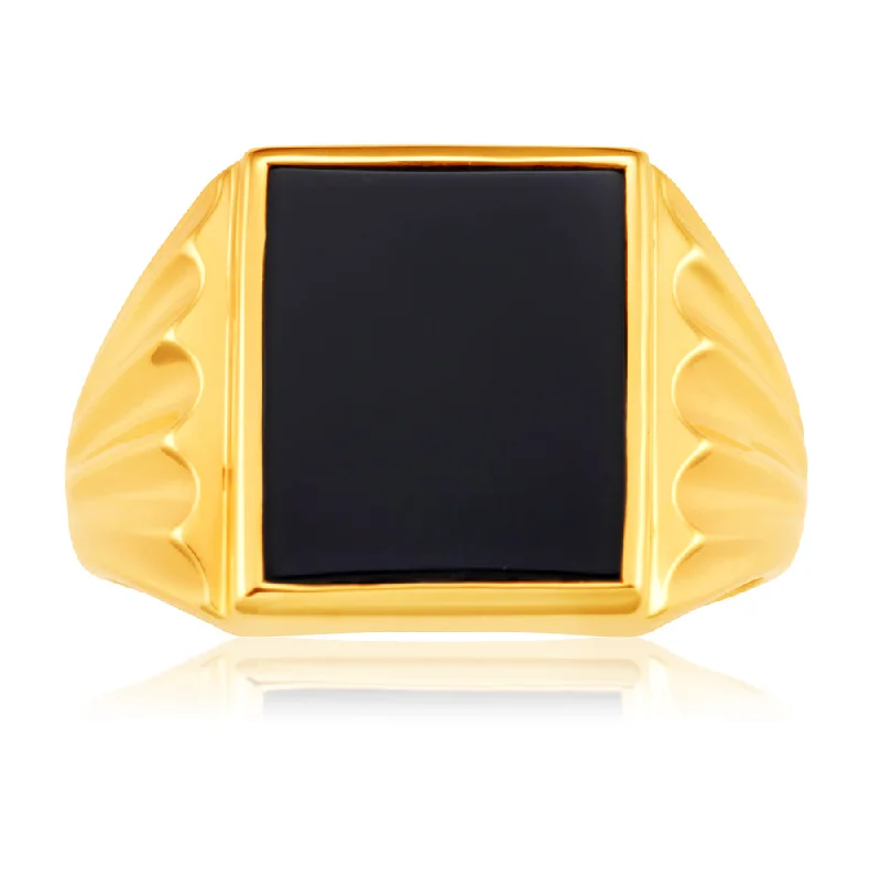 Dual metal rings-9ct Yellow Gold Onyx 14x12mm Gents Ring