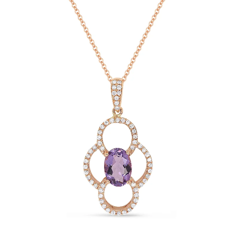 Vivid druzy necklaces-0.71Ct Amethyst 16"pendant Necklace In 14K Rose Gold