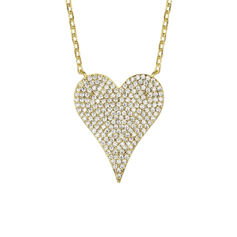 Cord fringe necklaces-14k Gold Plated Sterling Silver With Pave Diamond Cubic Zirconia Heart Layering Necklace