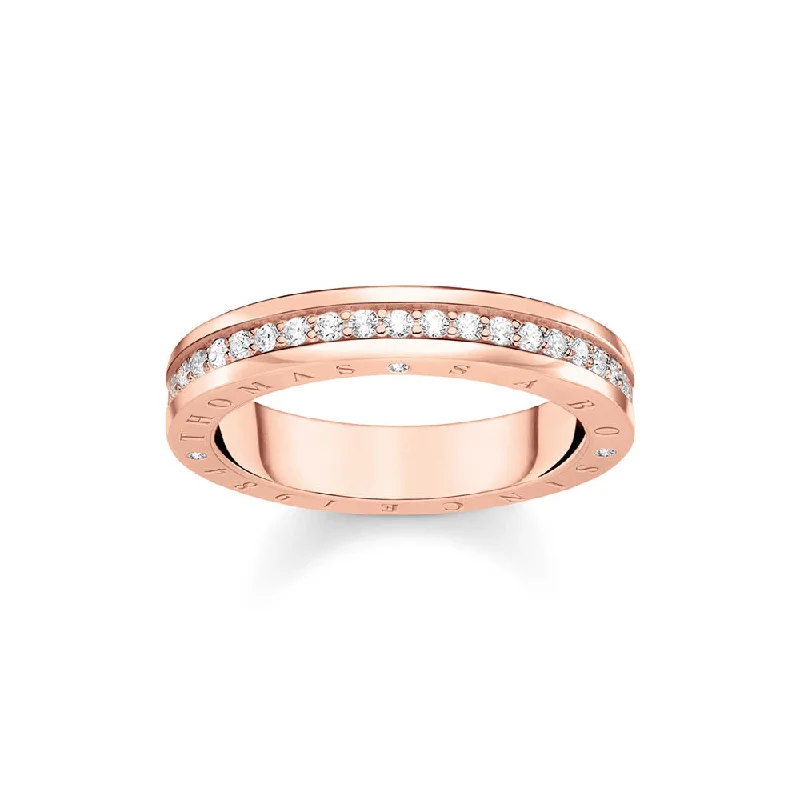 Flat knot rings-Thomas Sabo Sterling Silver Rose Gold Plated Sparkling Circles Cubic Zirconia Ring