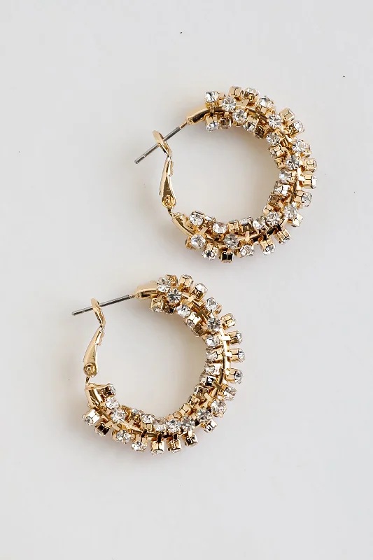 Round dangle earrings-Bianca Gold Rhinestone Hoop Earrings