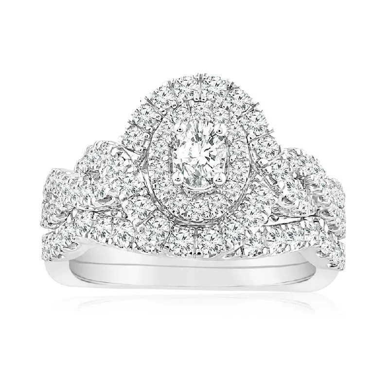 Tide inlay rings-1.20 Carat Diamond Oval Cluster Ring in 14ct White Gold