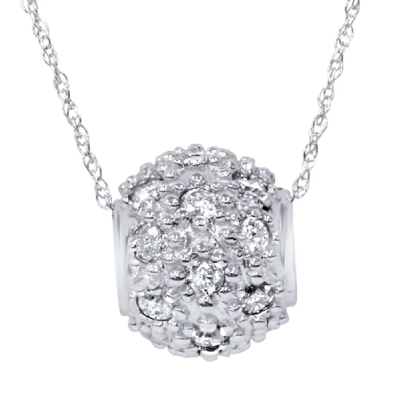 Thick bar necklaces-1ct Diamond Pave Puff Slide Pendant 10K White Gold Necklace