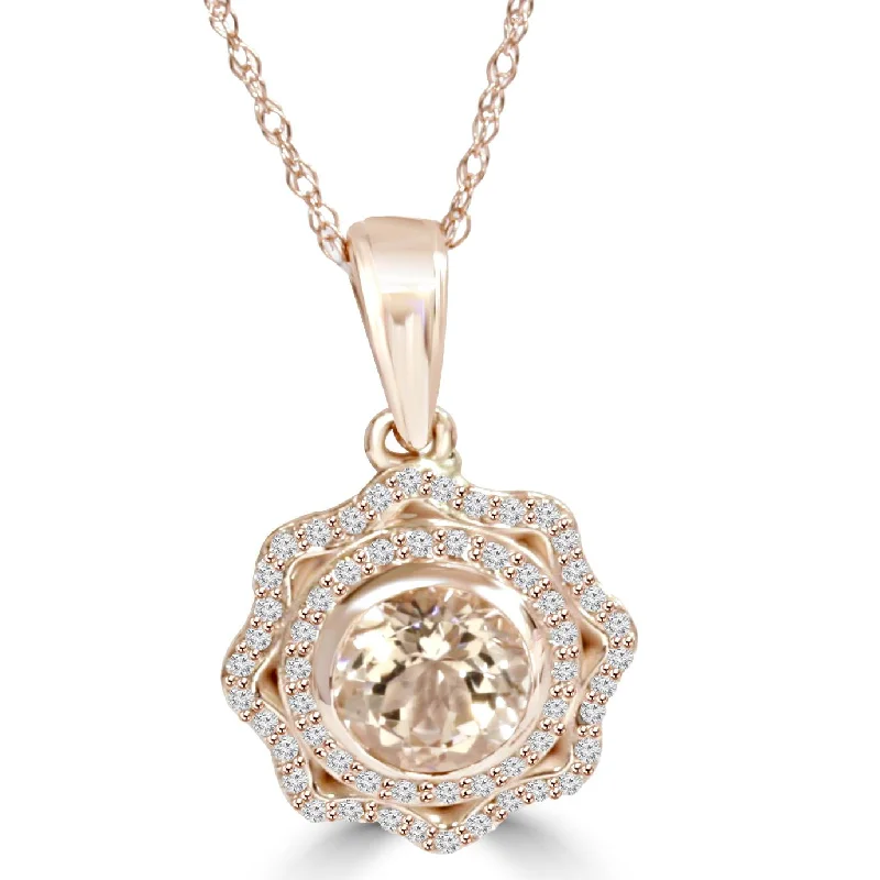 High bar necklaces-1CT Morganite & Diamond Vintage Double Halo Pendant 14K Rose Gold (K-L,I2-I3)