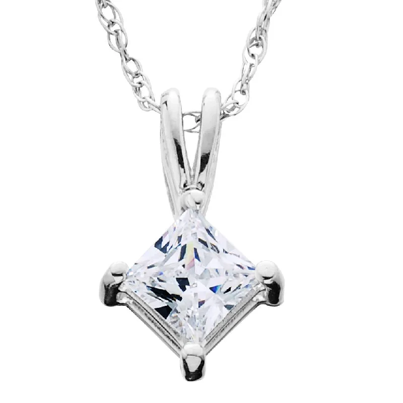 Tide wave necklaces-1/4ct Princess Cut Solitaire Diamond Pendant 14K White Gold