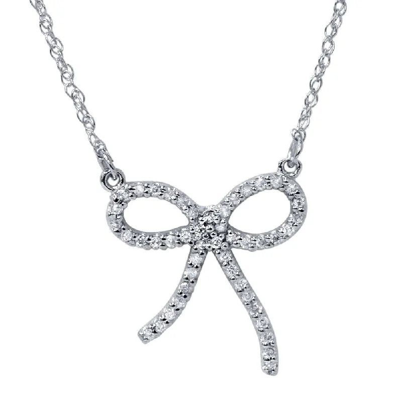 Tide wave necklaces-1/8ct Petite Diamond Ribbon Pendant 14K White Gold