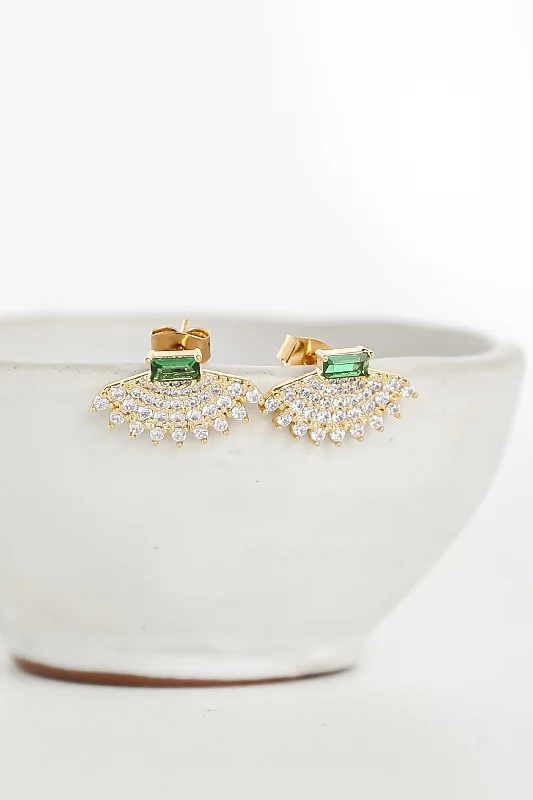 Bloom hoop earrings-FINAL SALE - Gabi Gold Rhinestone Stud Earrings