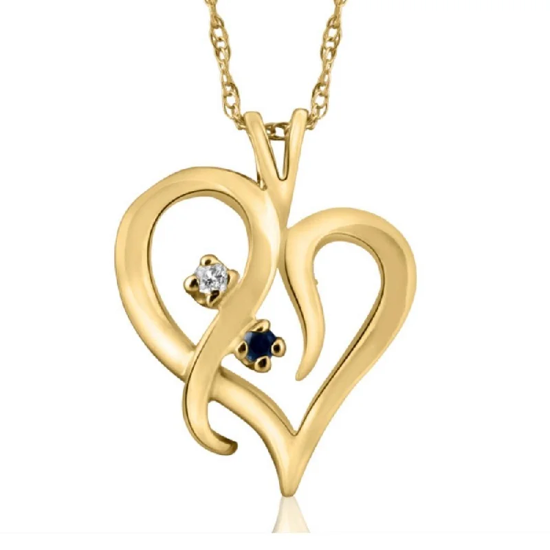 Emerald pendant necklaces-Blue Sapphire & Diamond Heart Pendant 14K Yellow Gold With 18" Chain