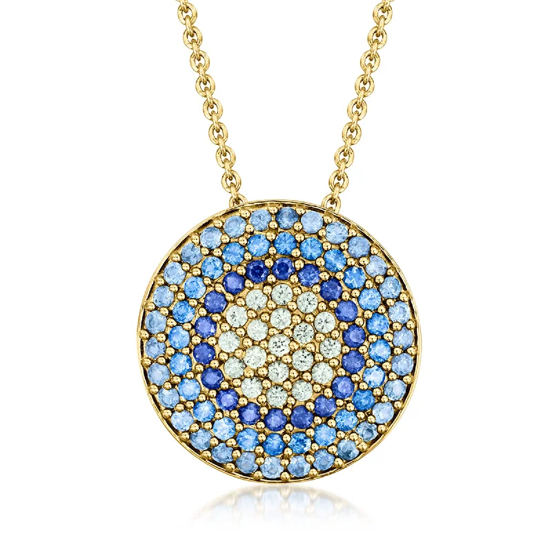 Rolled knot necklaces-Ross-Simons Blue and Green Sapphire Circle Pendant Necklace in 18kt Gold Over Sterling