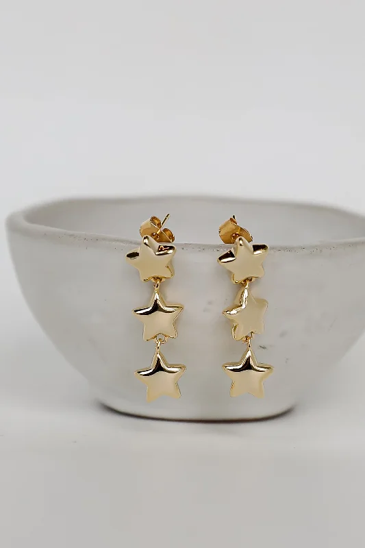 Slim rose earrings-Tatum Gold Star Drop Earrings