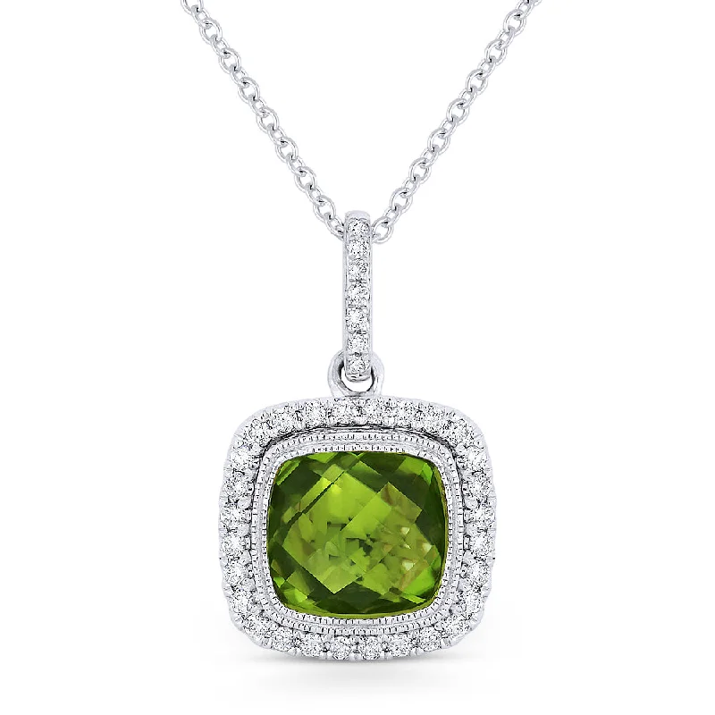 Bent pendant necklaces-2.73Ct Peridot 16"pendant Necklace In 14K White Gold