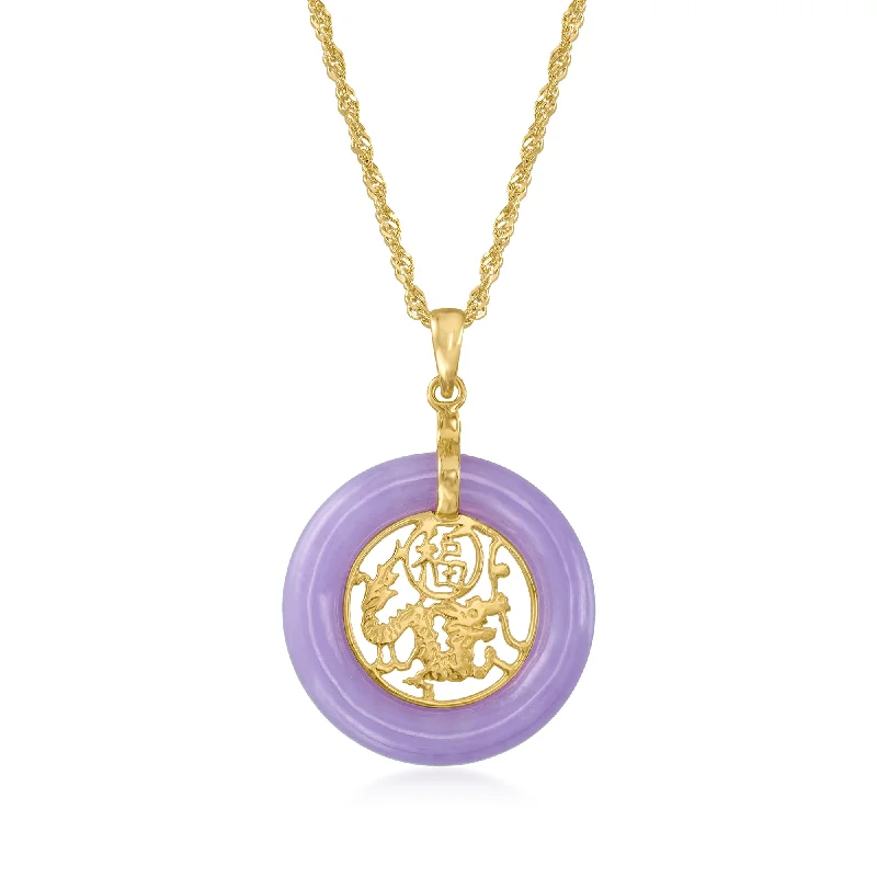 Strong chain necklaces-Ross-Simons Lavender Jade "Good Fortune" Chinese Symbol Circle Pendant Necklace in 18kt Gold Over Sterling