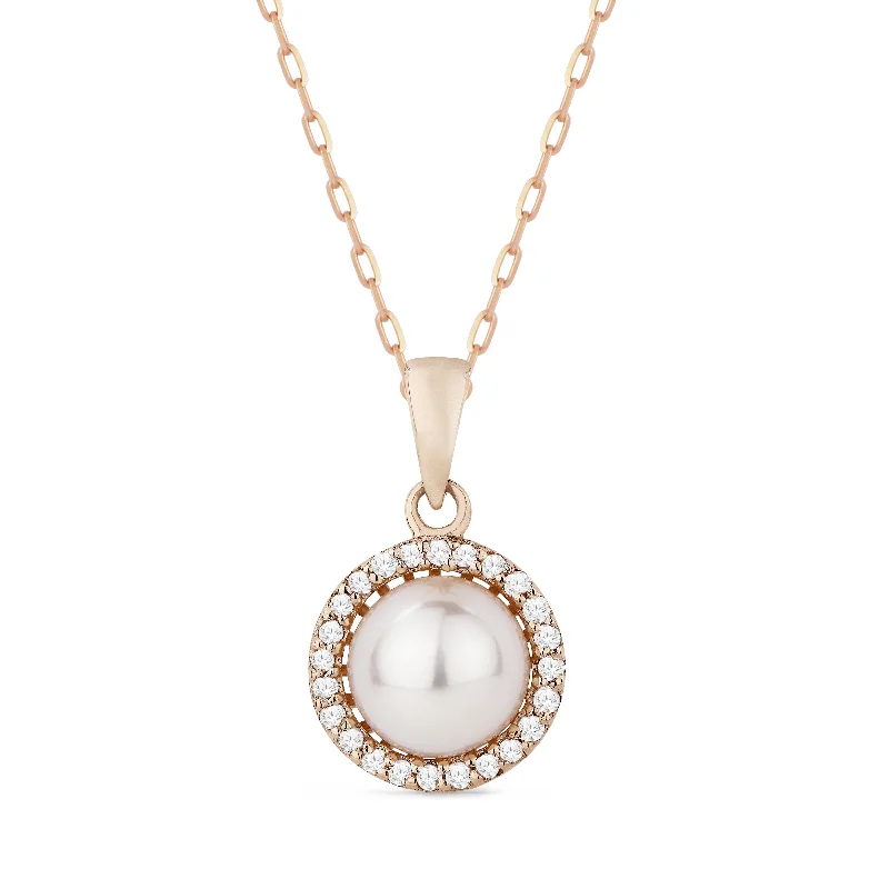 Worn medallion necklaces-Ct Pearl 16"pendant Necklace In 14K Rose Gold