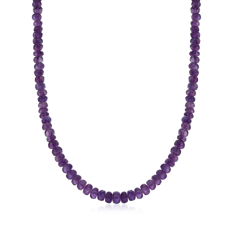 Flat knot necklaces-Ross-Simons Amethyst Bead Necklace With Sterling Silver