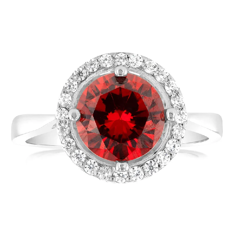 Spinel cut rings-Sterling Silver Fancy White And Garnet Zirconia  Ring