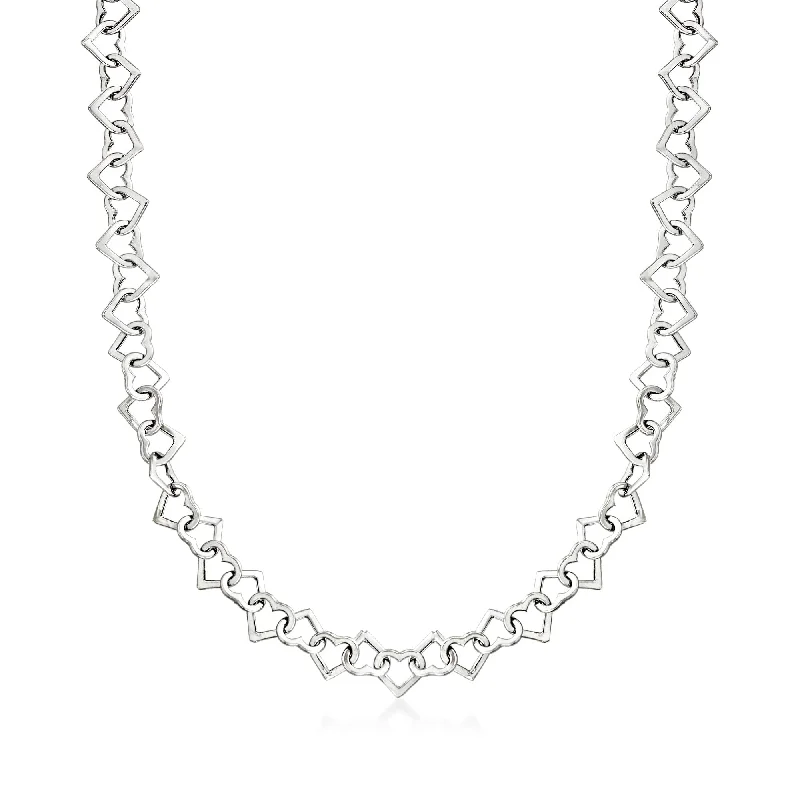 Bright crystal necklaces-Ross-Simons 14kt White Gold Heart-Link Necklace