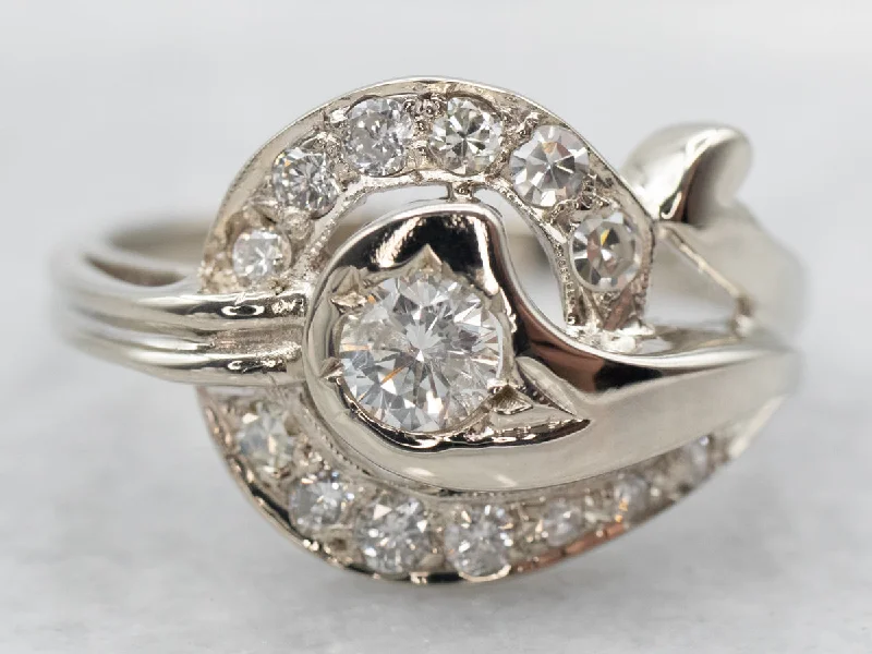 Thick band rings-Retro Era Diamond Cocktail Ring with Diamond Accents