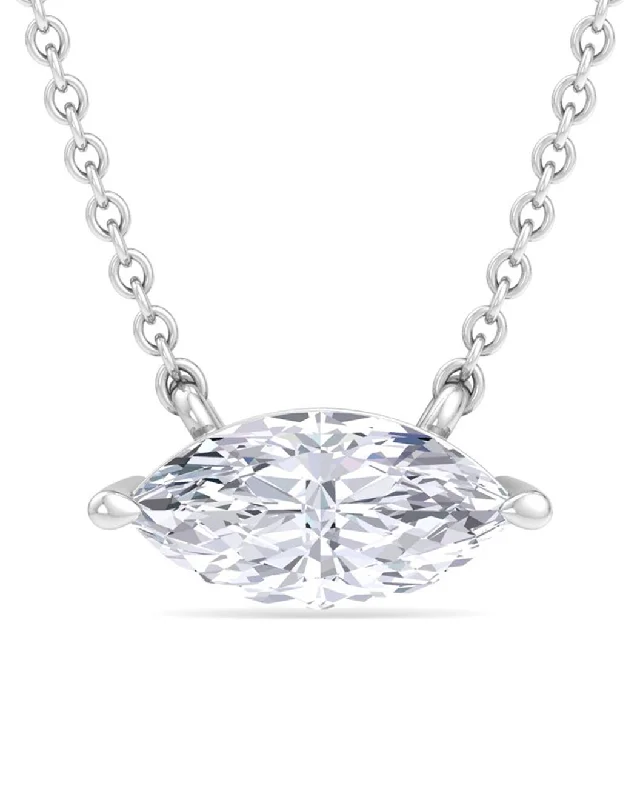 Emerald pendant necklaces-2 Carat Marquise Shape Lab Grown Diamond Solitaire Necklace In 14 Karat White Gold G-H, Vs2