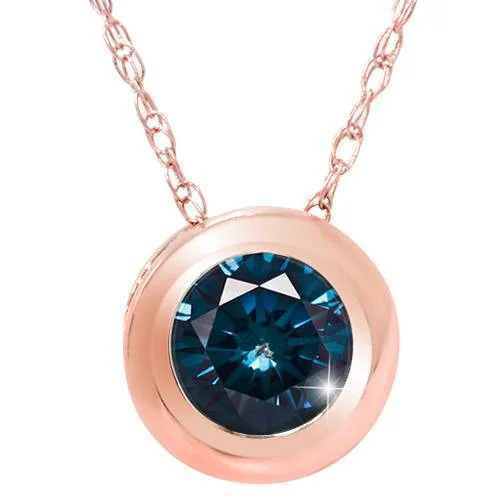 Bloom design necklaces-3/8ct Blue Diamond Pendant 14K Rose Gold