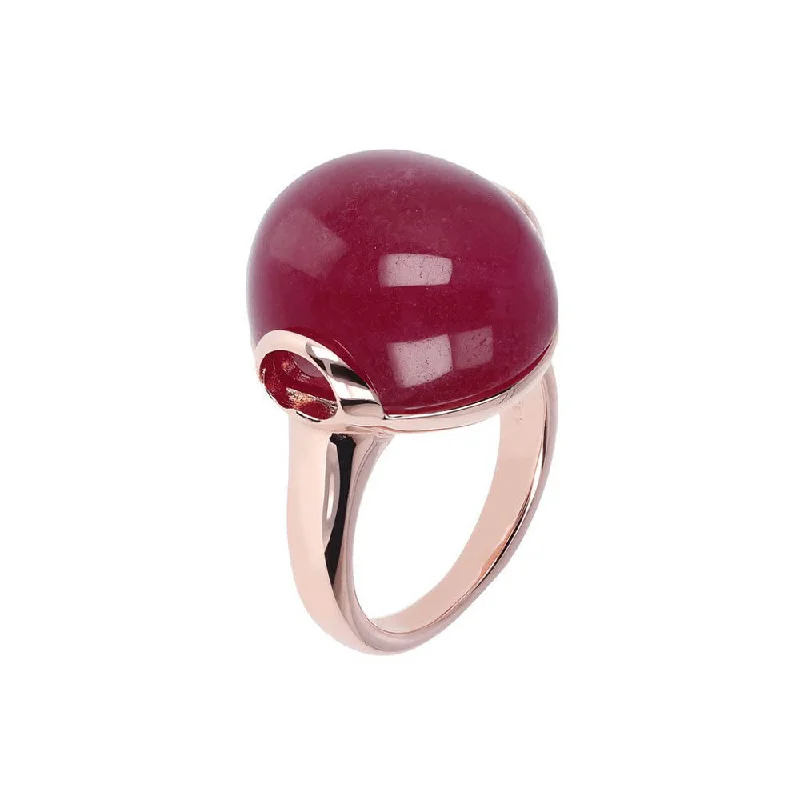 Topaz rings-Bronzallure Rose Gold Plated Alba Plum Agate Chalcedony Ring - No Resize