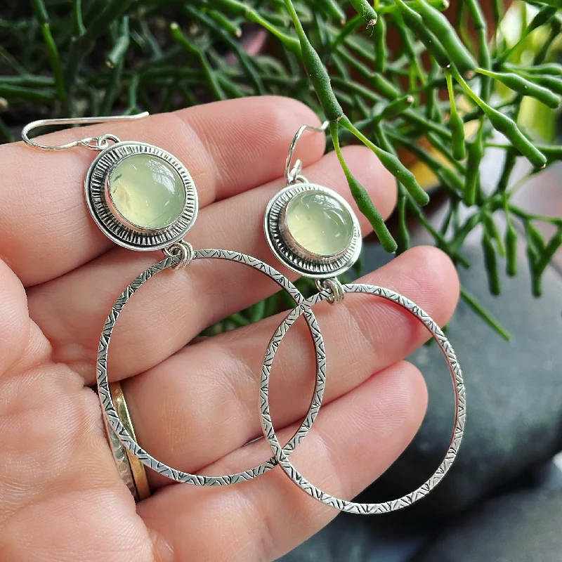 Thin stud earrings-Prehnite and Sterling Silver Earrings