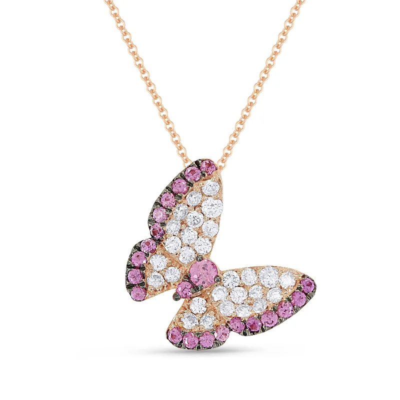 Multi-layer necklaces-0.32Ct Pink Sapphire 16"pendant Necklace In 14K Rose Gold