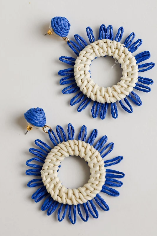 Multi-drop earrings-FINAL SALE - Hanna Blue Straw Statement Earrings