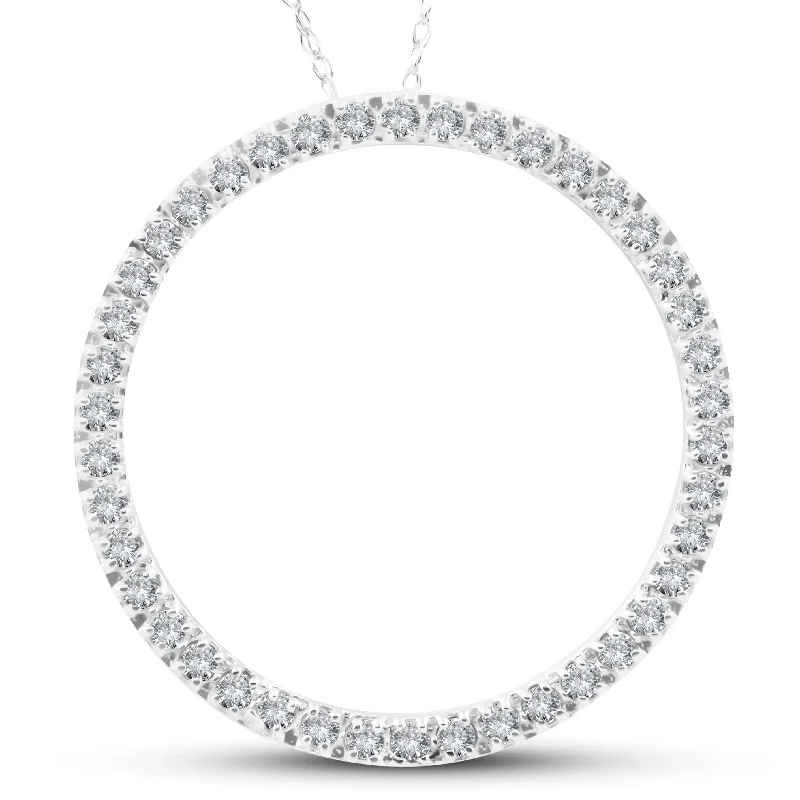 Sloped design necklaces-5/8Ct Circle Of Life Round Diamond Pendant 10K White Gold