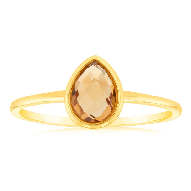 Round gem rings-9ct Yellow Gold Pear Natural Quartz Ring