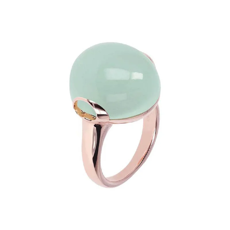 Plaited motif rings-Bronzallure Rose Gold Plated Alba Aqua Chalcedony Ring - No Resize