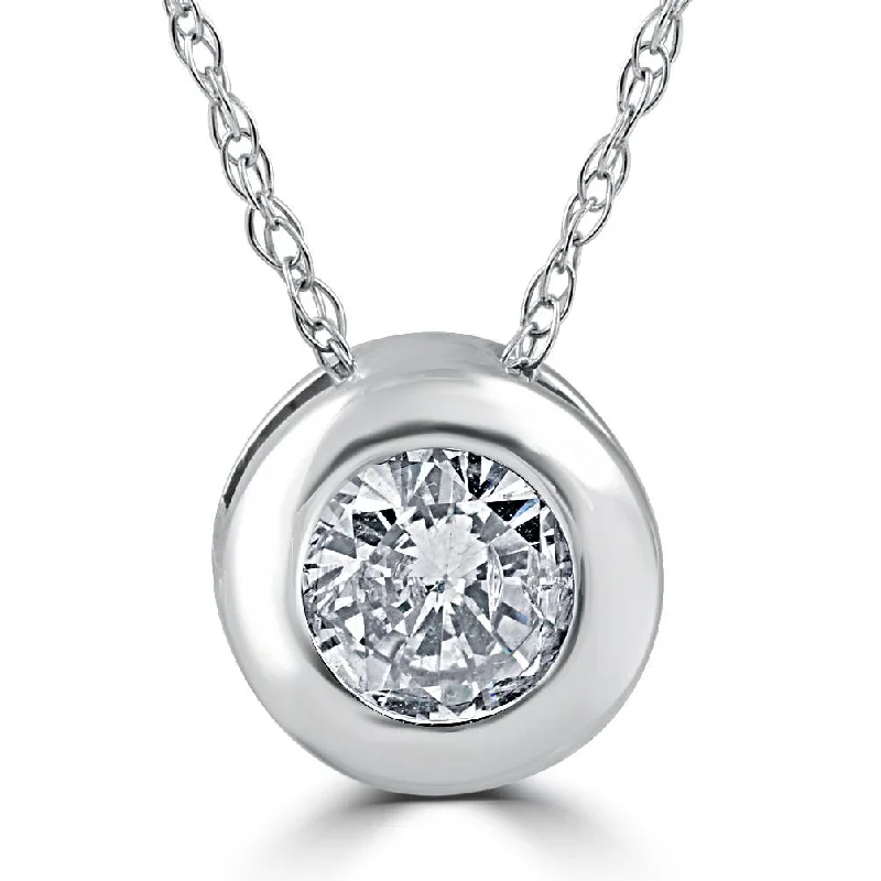 Bent pendant necklaces-5/8ct Round Bezel Solitaire Real Diamond Pendant 14K White Gold