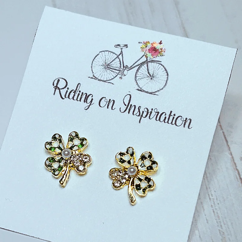 High shine earrings-St. Patty's Day Earrings, Dainty St. Patricks Day Earrings, 4 Leaf Clover Earrings