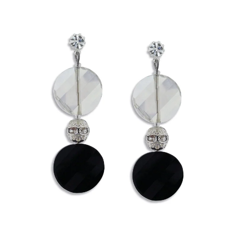 Wide statement earrings-Grey & Black Crystal Disc Earrings