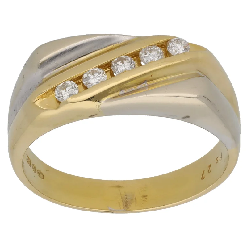 Pure band rings-18ct Bi-Colour Gold 0.15ct Diamond Signet Ring Size T