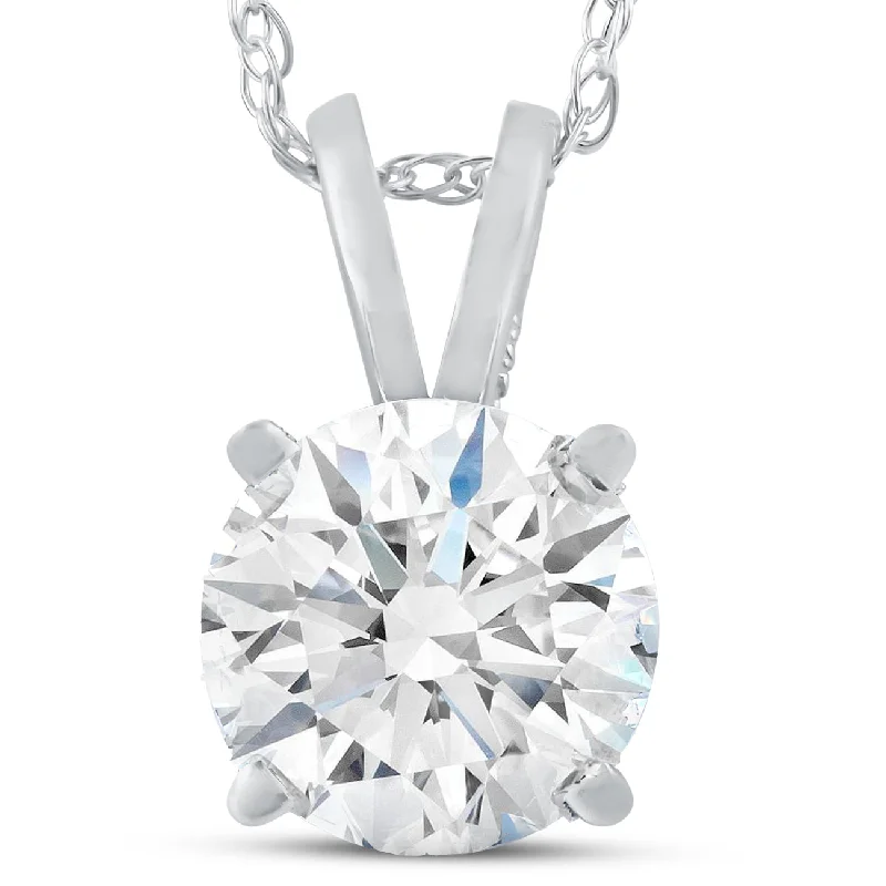 Multi-layer necklaces-2 Ct Moissanite Solitaire Pendant 14k White Gold Womens Necklace