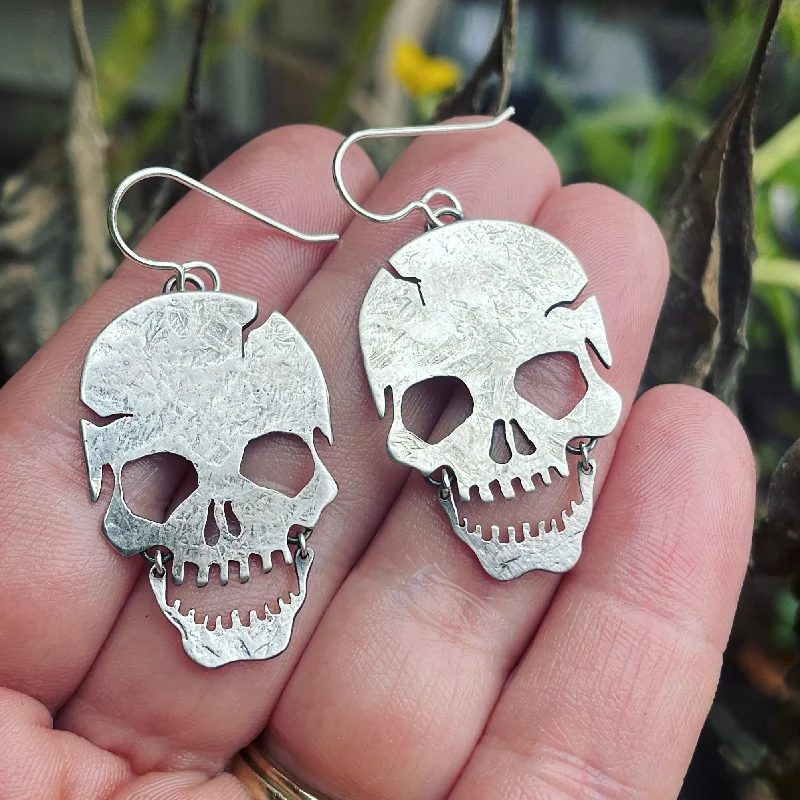 Bright crystal earrings-Sterling Silver Skull Earrings