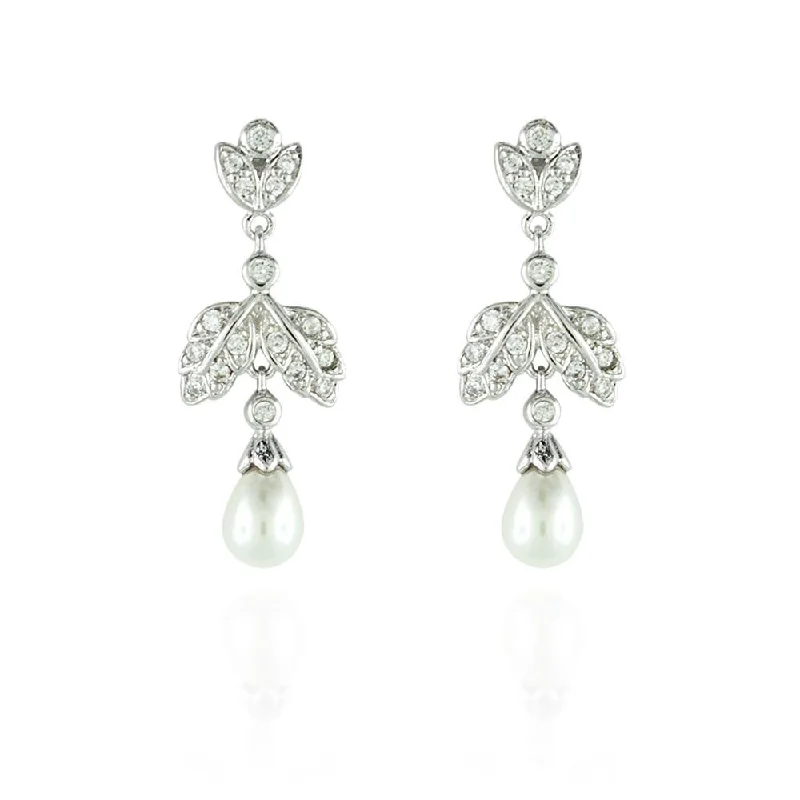 Swirl drop earrings-Pearl Drop CZ Earrings