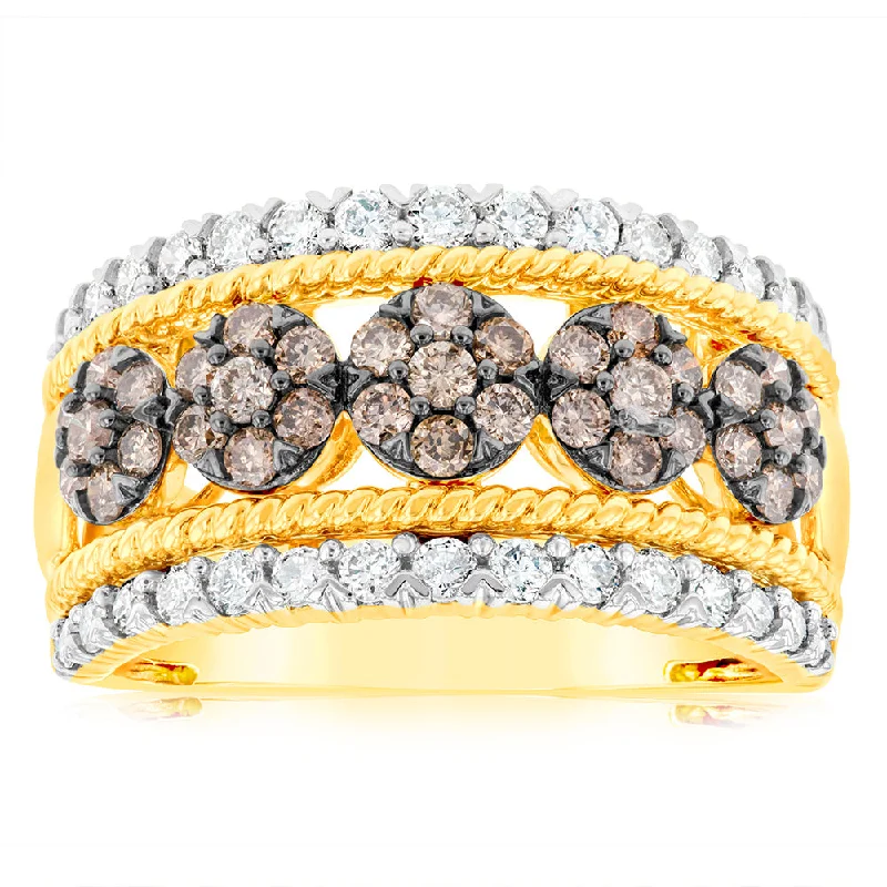 Fold band rings-9ct Yellow Gold 1 Carat Diamond Dress Ring with 65 Australian Diamonds