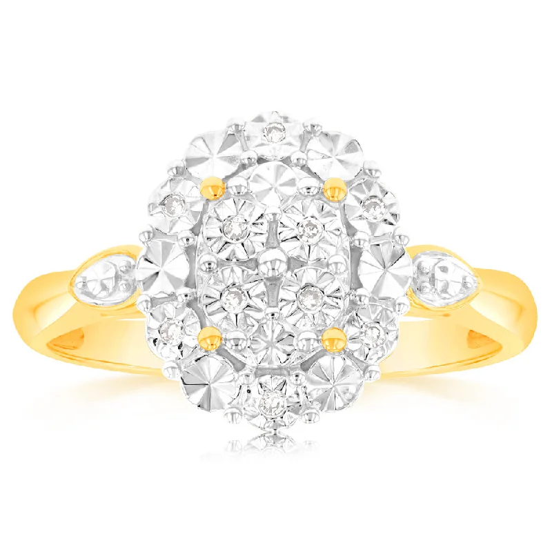 Edwardian style rings-Luminesce Lab Grown 9ct Yellow Gold 10 Diamonds Oval Dress Ring