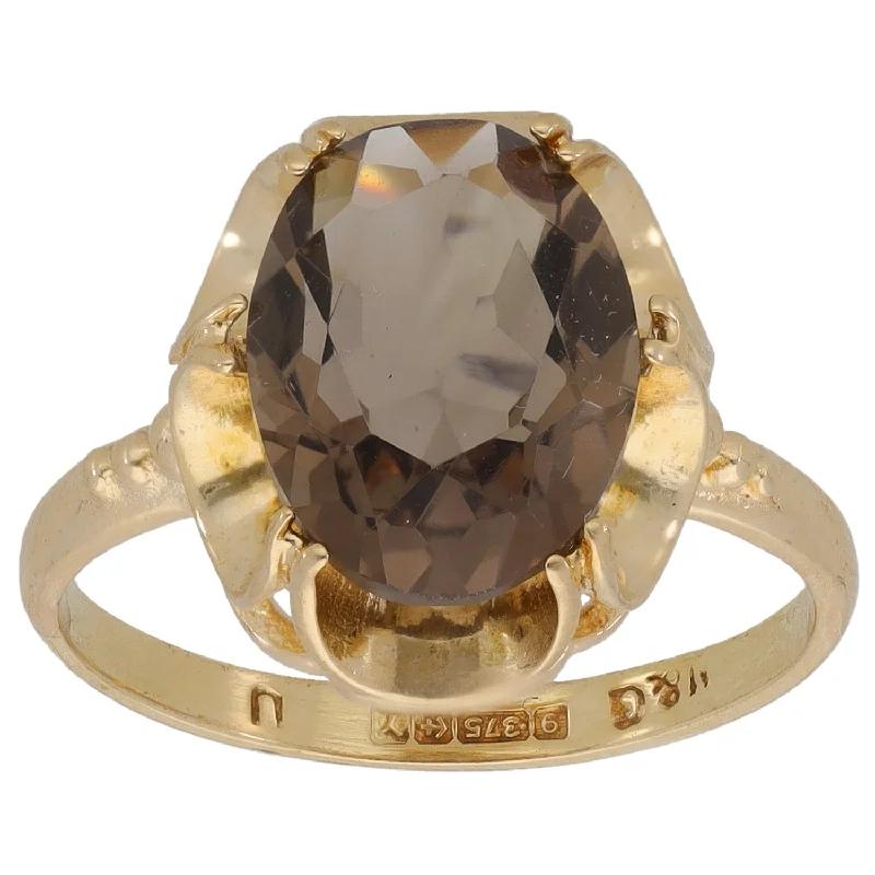 High shine rings-9ct Gold Smoky Quartz Single Stone Ring Size O